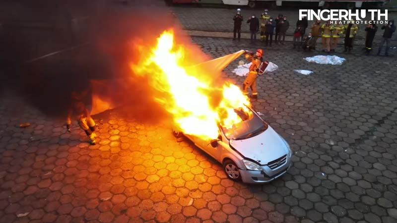 Fire containment blanket during an advanced full vehicle fire