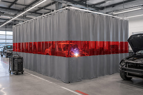 Schweißvorhang mit PVC-Sichtfenster