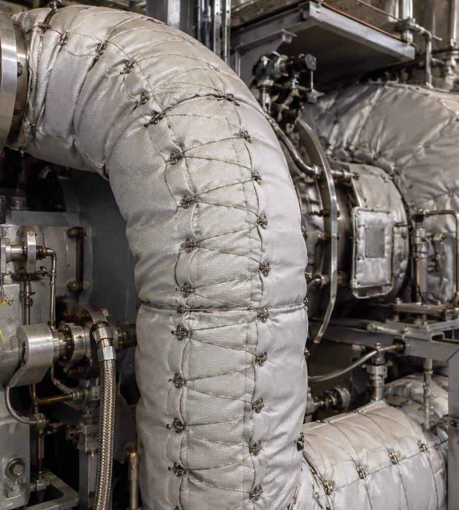 Industrial insulation jacket designed to reduce heat loss from hot equipment
